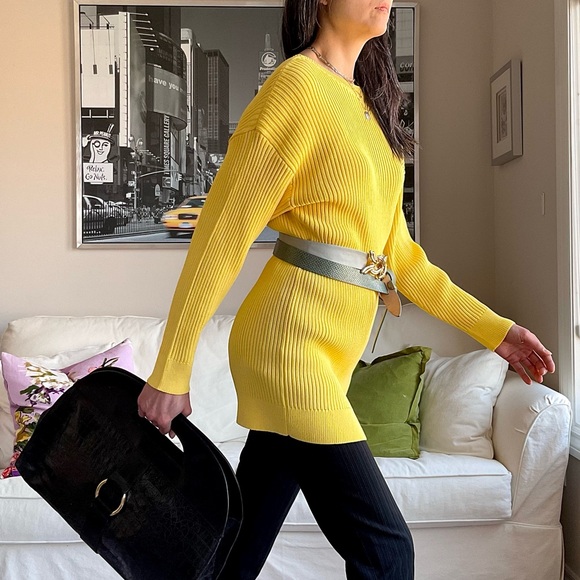 NWT Zara yellow knit long top/short dress low back knit with black ribbon detail - Picture 3 of 15